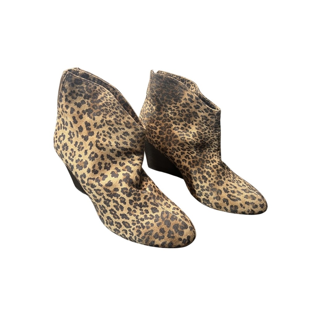 Impo Tabitha Women's Leopard Print Wedge Ankle Boots Size 8M‎ Zipper Booties